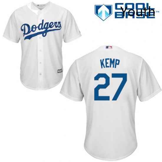 Youth Majestic Los Angeles Dodgers 27 Matt Kemp Replica White Home Cool Base MLB Jersey